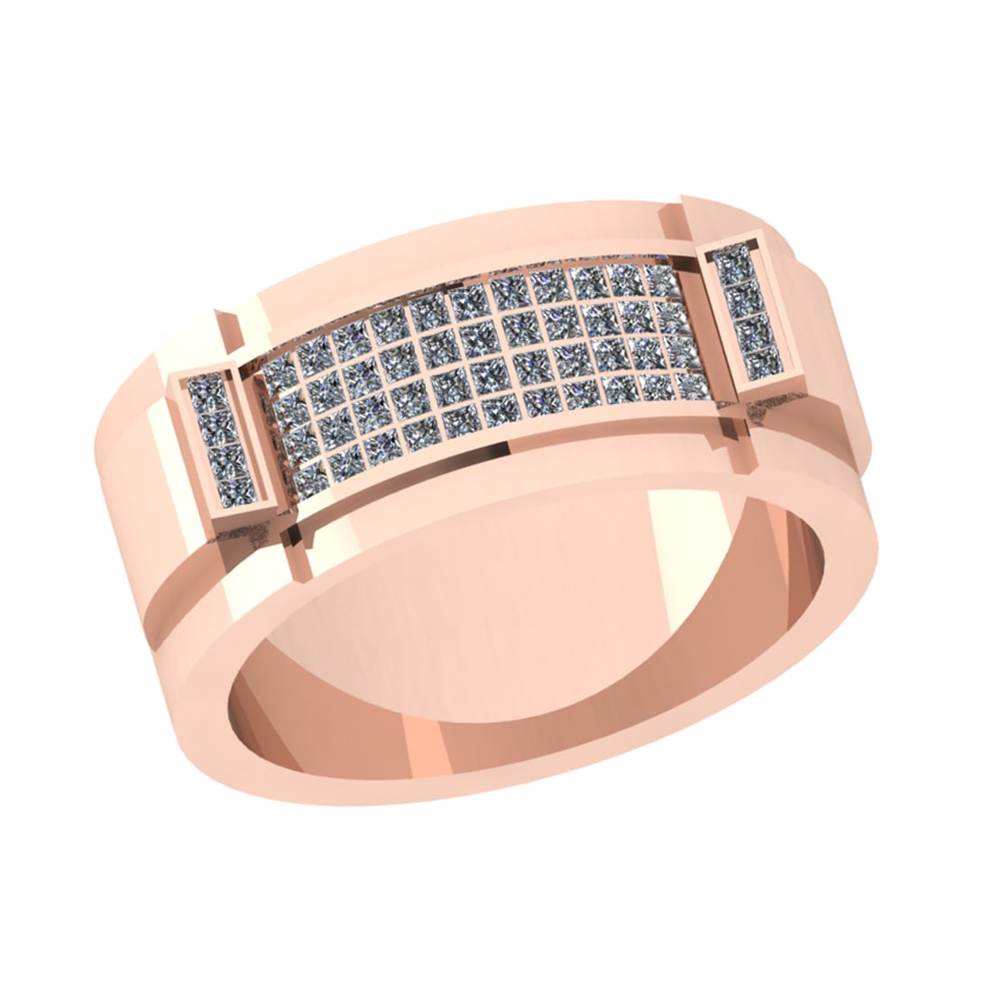 2.56 Ctw SI2/I1 Diamond 14K Rose Gold Men s Band Ring: Total Diamond Weight : 2.56 Ctw ( Princess Cut ) Diamond Color :- J-K Clarity : SI2/I1 Stone Setting : Prong Metal Weight : Approx 16.60 Gram 14K Rose Gold Men s Band Ring Current Ring Size-8 #PAPPS94