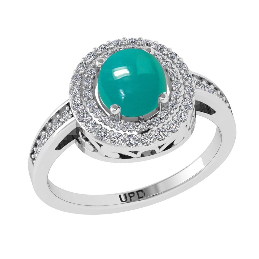 1.55 Ctw VS/SI1Emerald and Diamond 14K White Gold Engagement Ring: Color Stone Weight : 1.10 Ctw (Round Cab) Stone Color :- Emerald Center Stone Setting : Prong Side Weight Of Ctw 0.45 Ctw Color : J-K Clarity : VS/SI1 Stone Setting : Prong Metal Weight : Approx 4.40