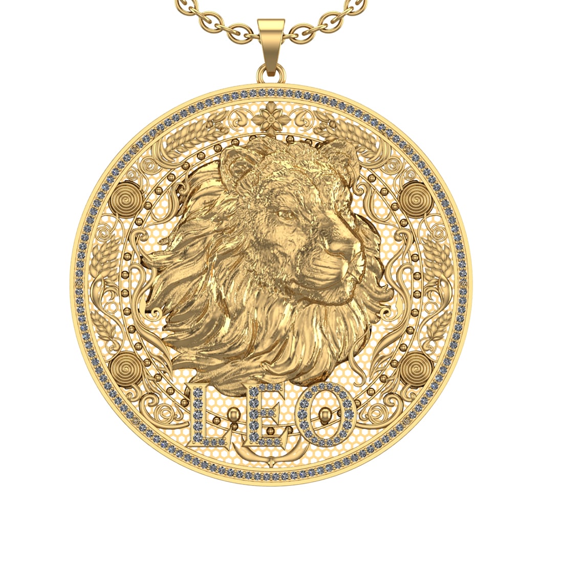 1.42 Ctw SI2/I1 Diamond 14k Yellow Gold Animal theme Lion Pendant Necklace (1 of 1)