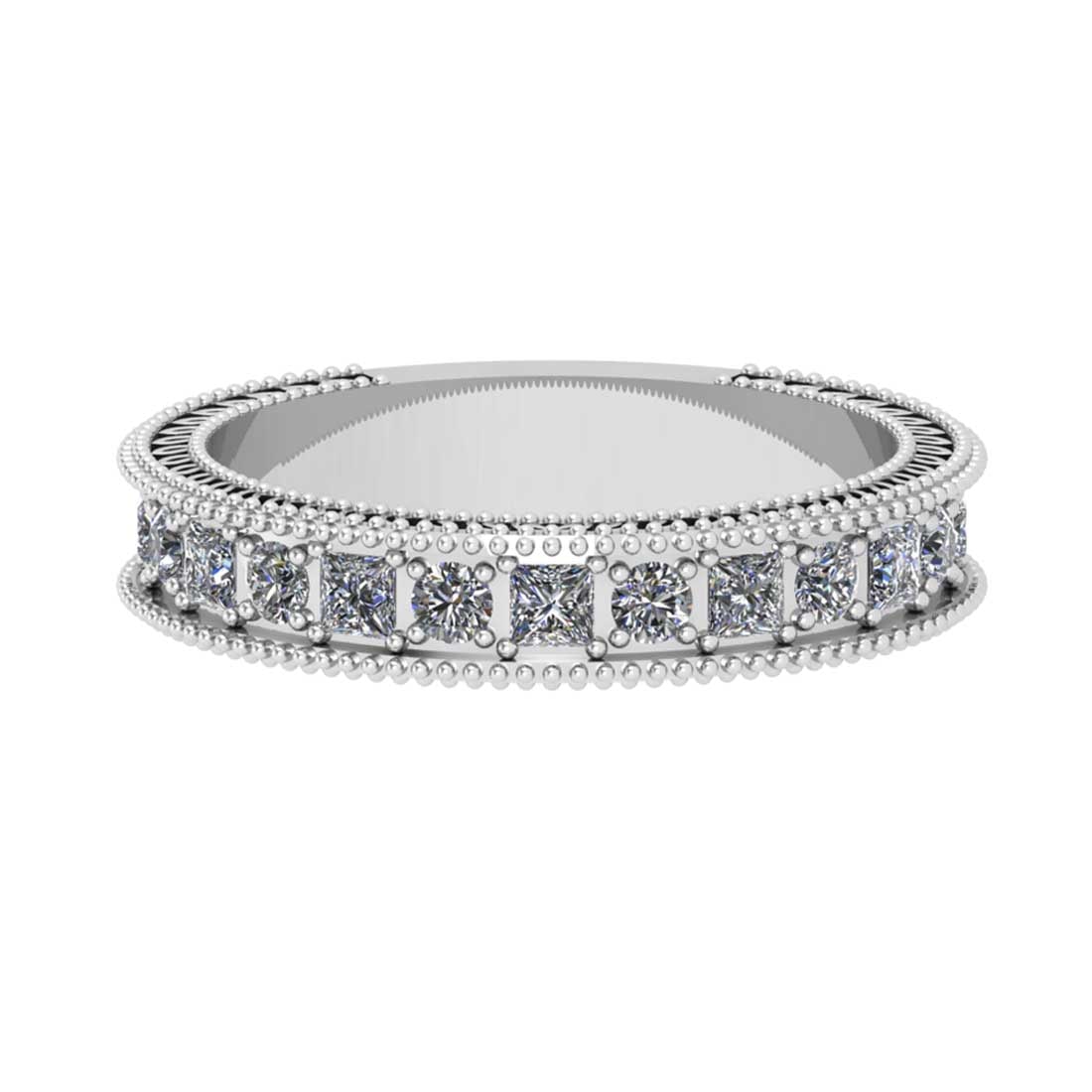 1.01 Ctw SI2/I1 Diamond Style 14K White Gold Eternity Band Ring: Total Diamond Weight : 1.01 Ctw ( Round & Princess Cut) Total Diamond Color : J-K Stone Setting : Prong Center Stone Clarity : SI2/I1 Metal Weight : Approx 4.80 Gram 14K White Gold Eternity Band Ring