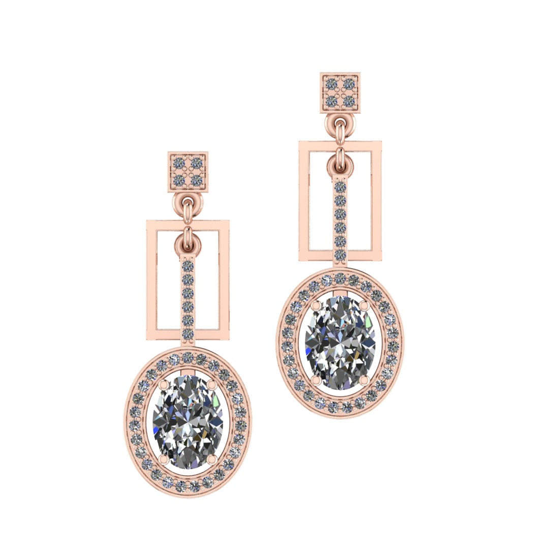 2.51 Ctw SI2/I1 Diamond 14K Rose Gold Earrings: Center Diamond Weight : 2.00 Ctw (Oval Cut) Center Diamond Color : J-K Center Stone Setting : Prong Center Stone Clarity : SI2/I1 Side Stone Weight Of Ctw 0.51 Ctw Side Stone Color : J-K Stone Clarity
