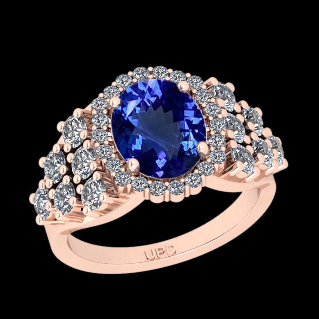 4.30 Ctw VS/SI1 Tanzanite and Diamond 14K Rose Gold Engagement Ring: Center Stone Weight : 2.80 Ctw ( Oval Cut) Center stone Color :-Tanzanite Center Stone Setting : Prong Side Stone Weight Of Ctw 1.50 Ctw Side Stone Color : J-K Stone Clarity : VS/SI1 Stone Setting : P