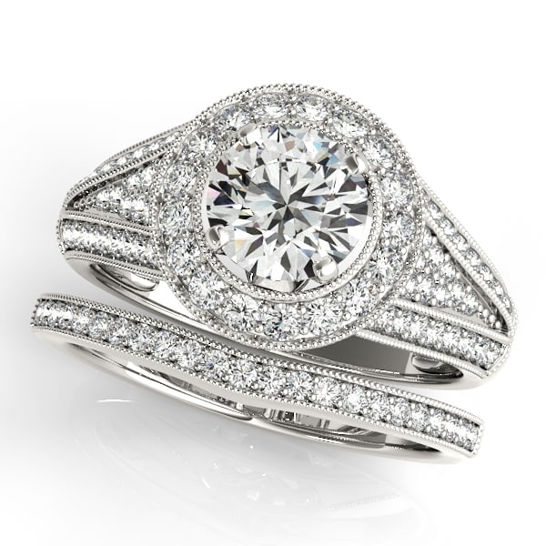 CERTIFIED 14KT WHITE GOLD 0.95 CTW J-K/VS-SI1 DIAMOND HALO BRIDAL SET (1 of 1)
