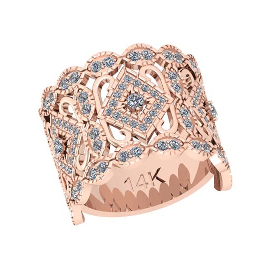 0.92 Ctw SI2/I1 Diamond 14K Rose Gold Wedding/Anniversary /Engagement Band: Total Diamond Weight : 0.92 Ctw (Round Cut) Color : J-K Setting : Prong Stone Clarity : SI2/I1 Metal Weight : Approx 7.90 Gram 14K Rose Gold Wedding/Anniversary /Engagement Band Ring Current Ring Size