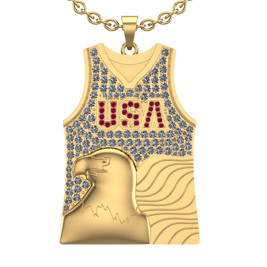 3.64 Ctw Ruby and Diamond 14K Yellow Gold Baseketball theme Pendant Necklac: Center Stone Weight : 0.34 Ctw (Round Cut) Center Color :-Ruby Setting : Prong Side Weight Of Ctw 3.30 Ctw Color : J-K Clarity : I2/I3 Stone Setting : Prong Metal Weight : Approx 34.80 gram 14K Yellow