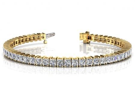 14KT YELLOW GOLD 4 CTW G-H VS2/SI1 PRINCESS CUT DIAMOND STRAND TENNIS BRACE (1 of 1)