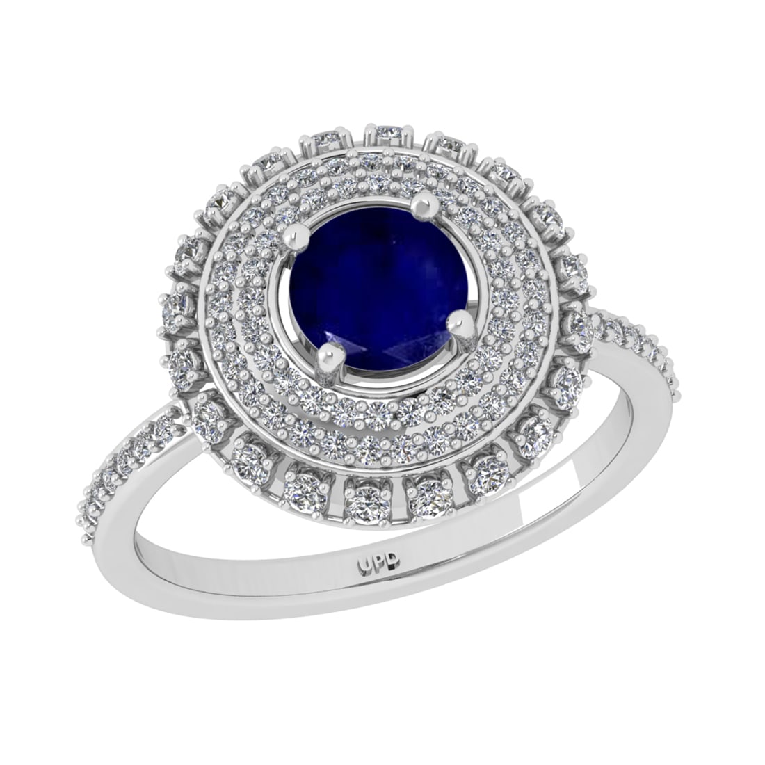 1.65 Ctw SI2/I1 Blue Sapphire and Diamond 14K White Gold Engagement Halo Ri (1 of 2)