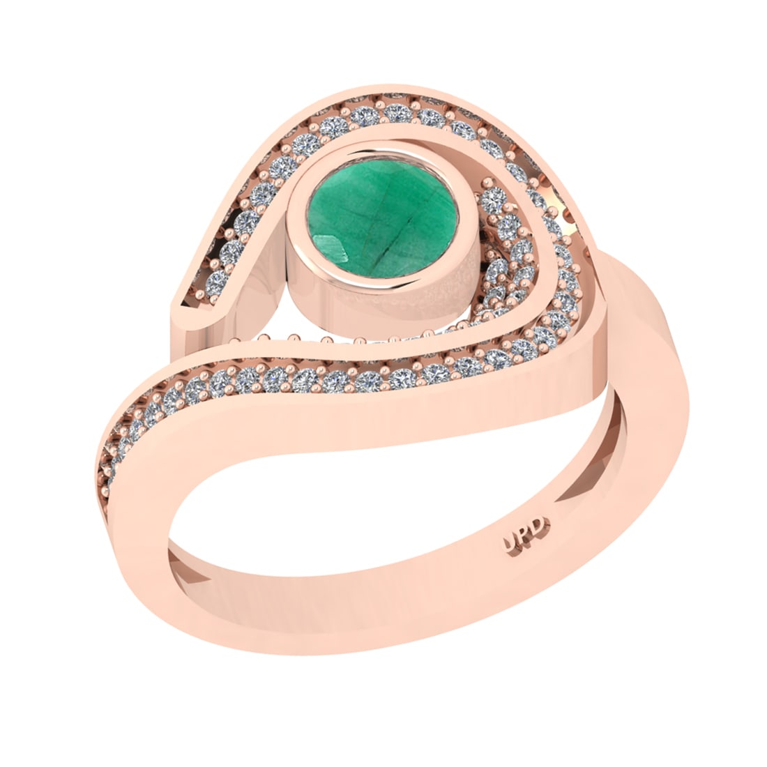 0.81 Ctw SI2/I1 Emerald and Diamond 14K Rose Gold Engagement Ring: Center stone Weight :-: 0.50 Ctw ( Round Cut) Center stone color :-Emerald Center Stone Setting : Prong Side Diamond Weight Of Ctw 0.31 Ctw Color : J-K Clarity : SI2/I1 Stone Setting : Prong Metal Wei