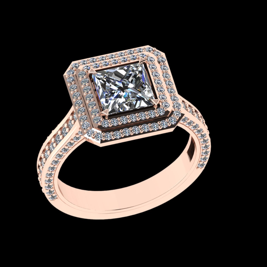 1.79 Ctw VS/SI1 Diamond 18k Rose Gold Engagment Ring: Center Diamond Weight : 1.00 Ctw (Princess Cut) Color : J-K Clarity : VS/SI1 Setting : Prong Side Weight Of Ctw 0.79 Ctw Color : J-K Clarity : VS/SI1 Stone Setting : Prong Metal Weight : Approx 4.10 g