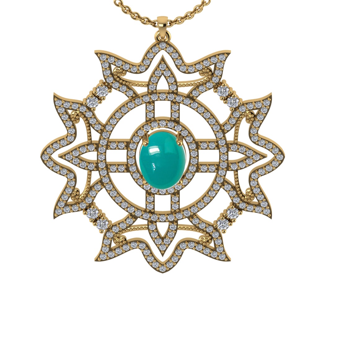 3.34 Ctw VS/SI1 Emerald and Diamond 14K Yellow Gold Pendant Necklace: Color Stone Weight : 1.93 Ctw (Oval Cab) Stone Color :- Emerald Center Stone Setting : Prong Side Weight Of Ctw 1.41 Ctw Color : J-K Clarity : VS/SI1 Stone Setting : Prong Metal Weight : Approx 5.90 g