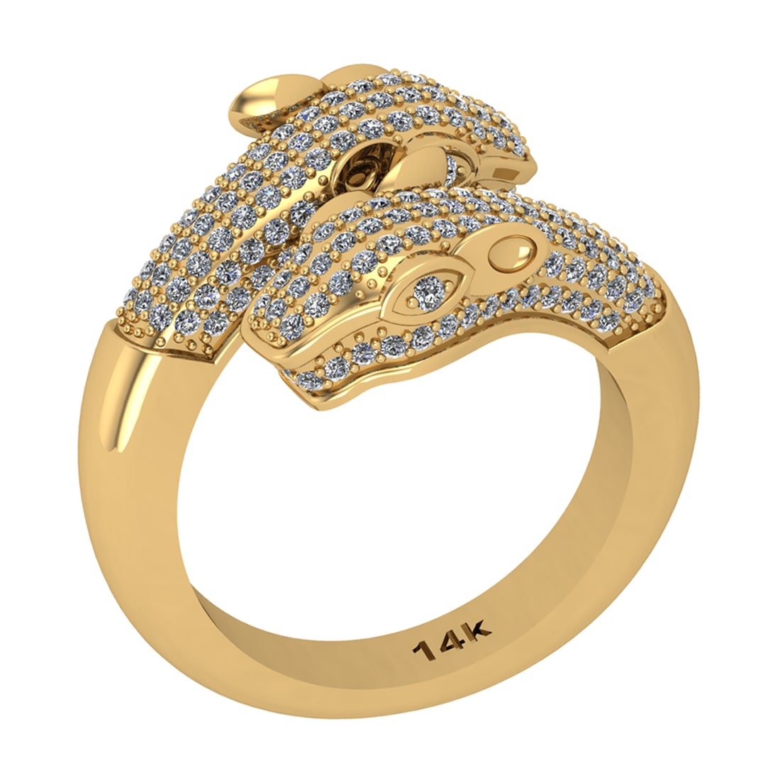 1.10 Ctw Si2/i1 Diamond 14K Yellow Gold Creature Ring: Total Weight : 1.10 Ctw (Round Cut ) Diamond Stone Color : J-K Stone Clarity : Si2/i1 Diamond Stone Setting : Prong Metal Weight : Approx 15.10 Gram 14K Yellow Gold Creature Ring Current Ring Size-8 #