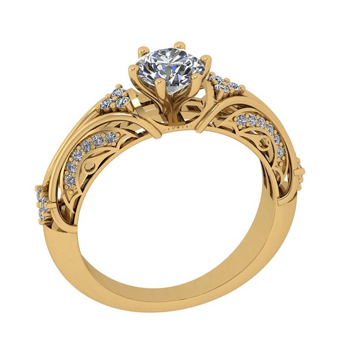 1.51 Ctw SI2/I1 Diamond Style 14K Yellow Gold Vintage Style Ring: Center Diamond Weight : 1.25 Ctw ( Round Cut) Center Diamond Color : J-K Center Stone Setting : Prong Center Stone Clarity : SI2/I1 Side Stone Weight Of Ctw 0.26 Ctw Side Stone Color : J-K Stone Clari