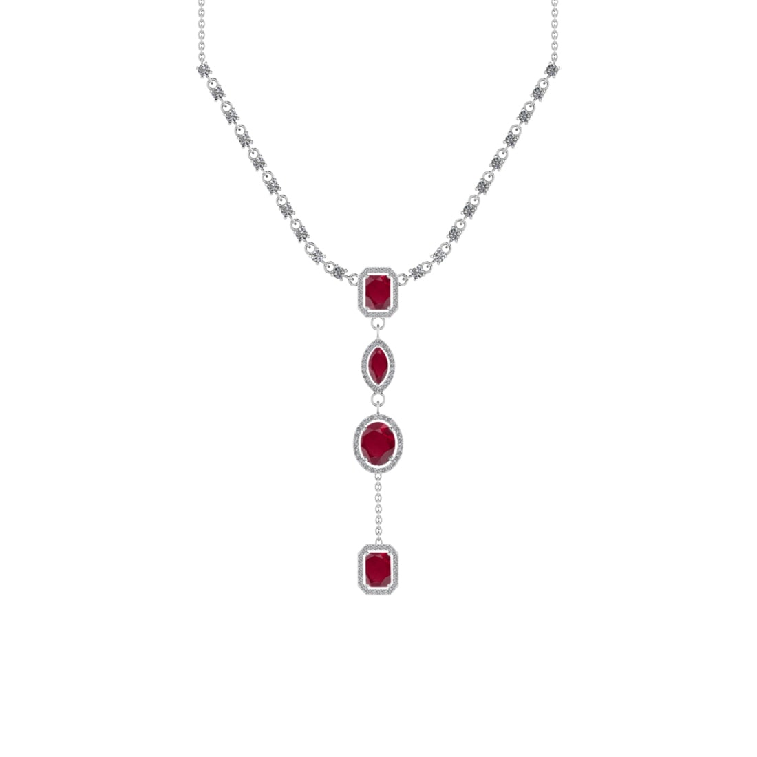 5.65 CtwSI2/I1 Ruby and Diamond 14K White Gold Pendant Necklace: Center stone Weight :-: 3.75 Ctw ( Round,Emerald,Marquise,Oval Cut) Color :- Ruby Center Stone Setting : Prong Side Diamond Weight Of Ctw 1.90 Ctw Color : J-K Clarity :SI2/I1 Stone Setting : Prong Met