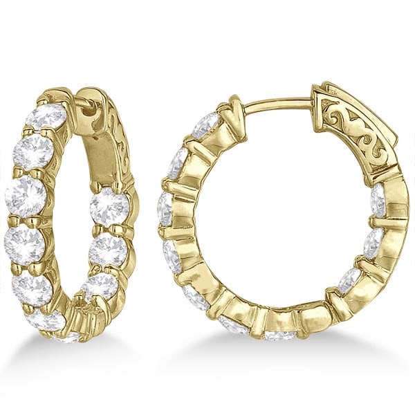 Small Round Diamond Hoop Earrings 14k Yellow Gold 4.00ctw: CENTER STONE; Diamond CENTER STONE CLARITY; SI1-SI2 CENTER STONE COLOR; J-K CENTER STONE SETTING; Prong SIDE STONE CLARITY; SIDE STONE COLOR; SIDE STONE SETTING; ctw OF SIDE STONE: SIDE STONE QUALITY;