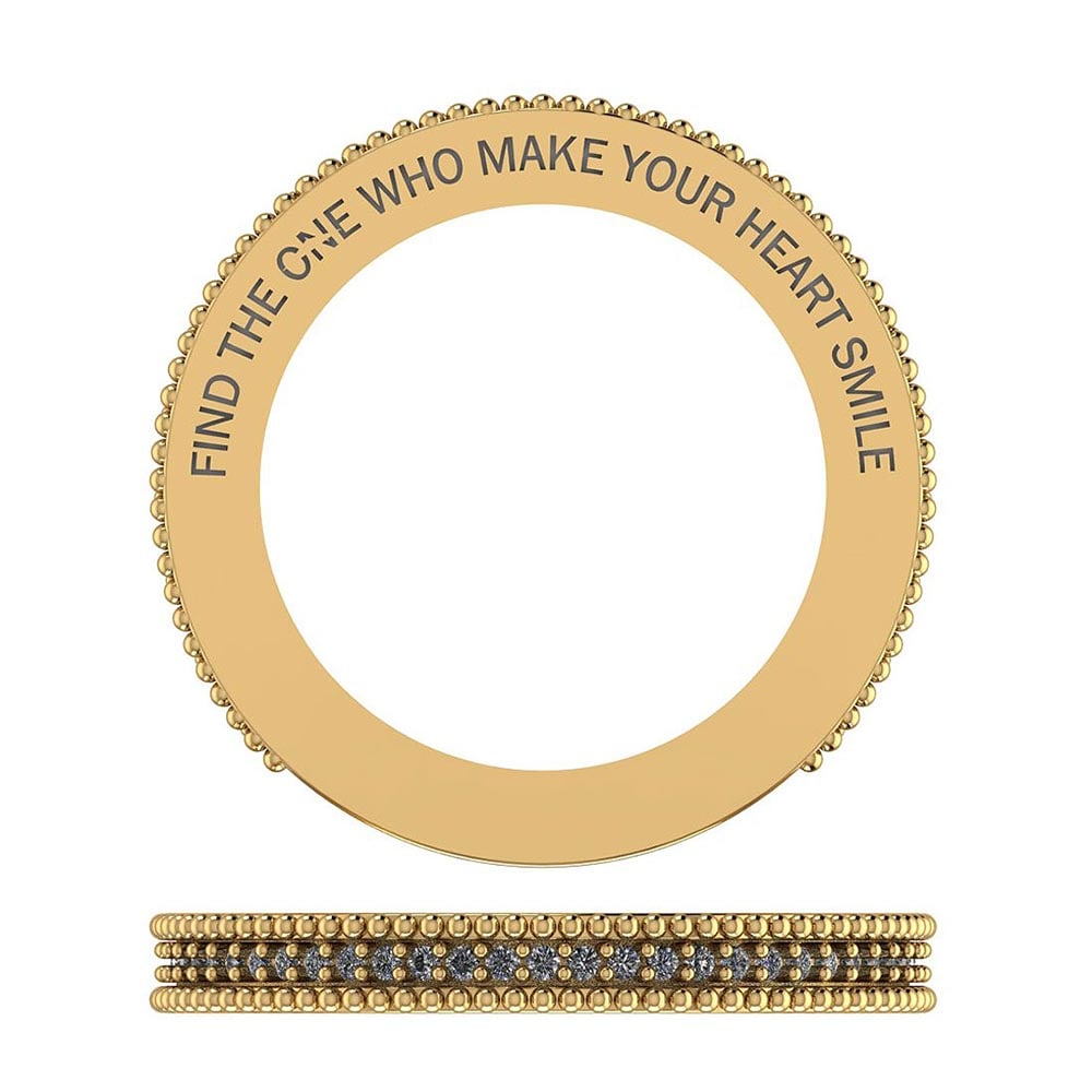 Certified 0.15 Ctw Diamond SI1/SI2 Valentine Collection Free Engraved Band: Center Stone Approx Weight: 0.15 Ctw (30 Pcs Round) Center Stone Color: G-H Center Stone Clarity: SI1/SI2 Center Stone Setting: Prong Metal Approx Weight: 2.80 Gram 14K Yellow Gold Engraved Band Ring