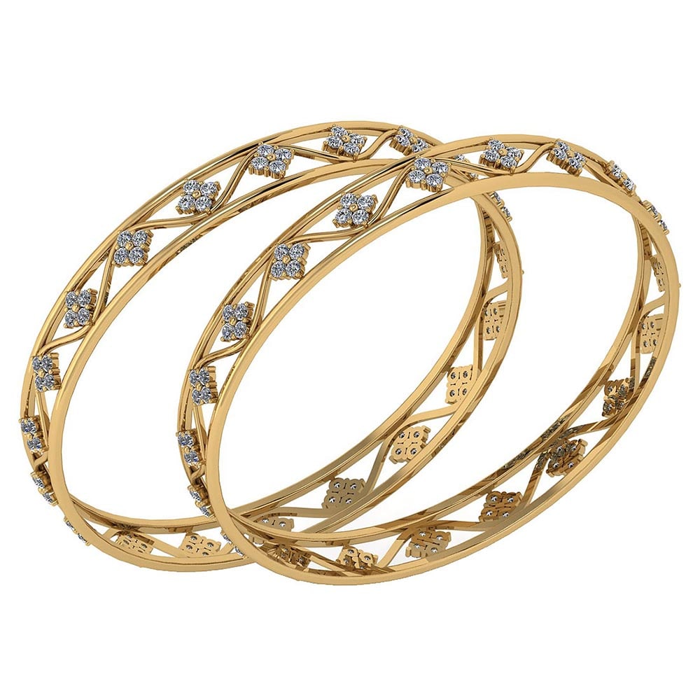 Certified 4.80 Ctw Diamond VS/SI1 Bangles 14K Yellow Gold Made In USA: Center Stone Approx Weight: 4.80 Ctw (308 Pcs Round) Center Stone Color: White G-H Diamond Stone Clarity: VS/SI1 Stone Setting: Prong Metal Approx Weight: 32.10 Gram Bangles Size: 57 mm 224 Inches 14K