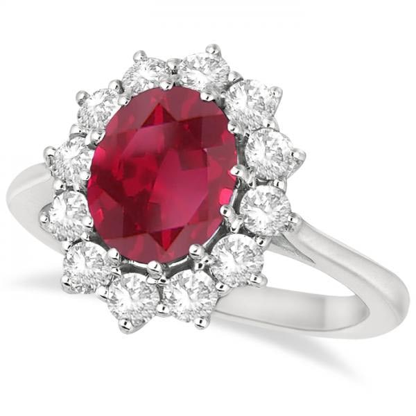 Oval Ruby and Diamond Ring 14k White Gold 3.60ctw: CENTER STONE; Ruby CENTER STONE CLARITY; Eye Clean #SI CENTER STONE COLOR; Red CENTER STONE SETTING; Prong SIDE STONE CLARITY; SI1-SI2 SIDE STONE COLOR; J-K SIDE STONE SETTING; Prong ctw OF SIDE STONE