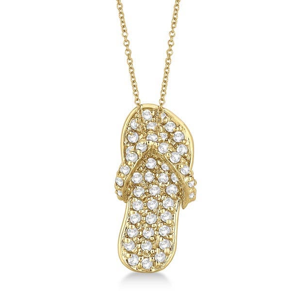 Diamond Flip Flop Pendant Necklace 14k Yellow Gold 0.50ctw: CENTER STONE; Diamond CENTER STONE CLARITY; SI1 CENTER STONE COLOR; J-K CENTER STONE SETTING; Pave SIDE STONE CLARITY; SIDE STONE COLOR; SIDE STONE SETTING; ctw OF SIDE STONE: SIDE STONE QUALITY; 