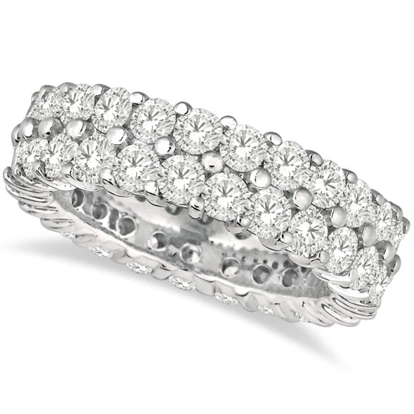 Two-Row Wide Band Diamond Eternity Ring 18k White Gold 2.50ctw: CENTER STONE; Diamond CENTER STONE CLARITY; SI CENTER STONE COLOR; J-K CENTER STONE SETTING; Prong SIDE STONE CLARITY; SIDE STONE COLOR; SIDE STONE SETTING; ctw OF SIDE STONE: SIDE STONE QUALITY; #PAP