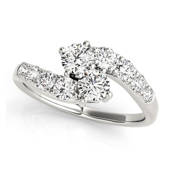 Diamond Accented Contoured Two Stone Ring 14k White Gold 1.25ctw: CENTER STONE; Diamond CENTER STONE CLARITY; SI1-SI2 CENTER STONE COLOR; J-K CENTER STONE SETTING; Prong SIDE STONE CLARITY; SI1-SI2 SIDE STONE COLOR; J-K SIDE STONE SETTING; Prong ctw OF SIDE STONE: 0