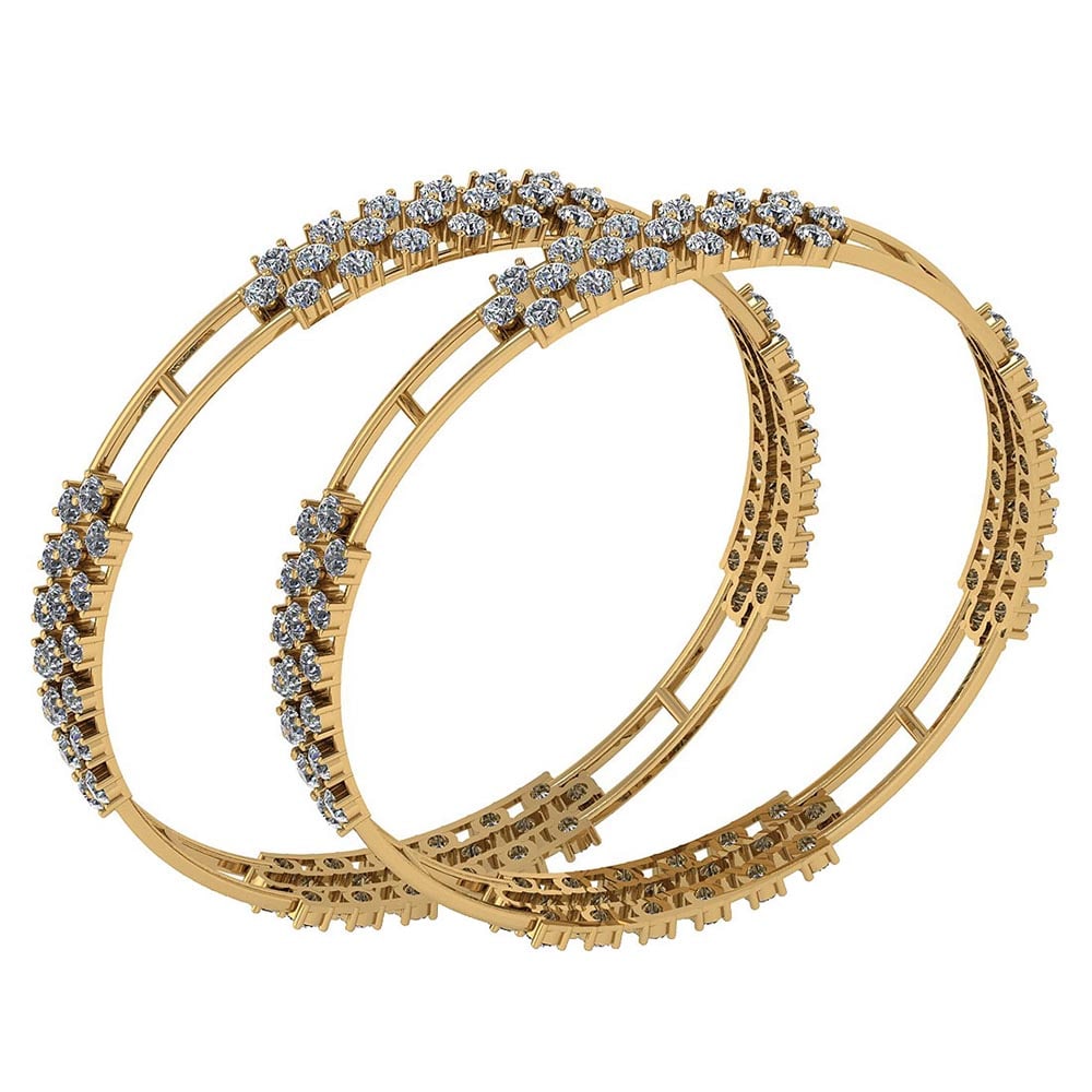 Certified 7.60 Ctw Diamond VS/SI1 Bangles 14K Yellow Gold Made In USA: Center Stone Approx Weight: 7.60 Ctw (152 Pcs Round) Center Stone Color: White G-H Diamond Stone Clarity: VS/SI1 Stone Setting: Prong Metal Approx Weight: 21.40 Gram Bangles Size: 57 mm 224 Inches 14K