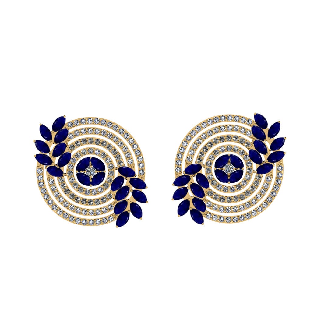 5.60 Ctw SI2/I1 Blue Sapphire And Diamond 14K Yellow Gold Earrings: Center Stone Weight : 4.00 Ctw ( Marquise Cut ) Center Stone Color : Blue Sapphire Center Stone Setting : Prong Side Stone Weight Of Ctw 1.60 Ctw Side Stone Color : White J-K Diamond Stone Clarity : S