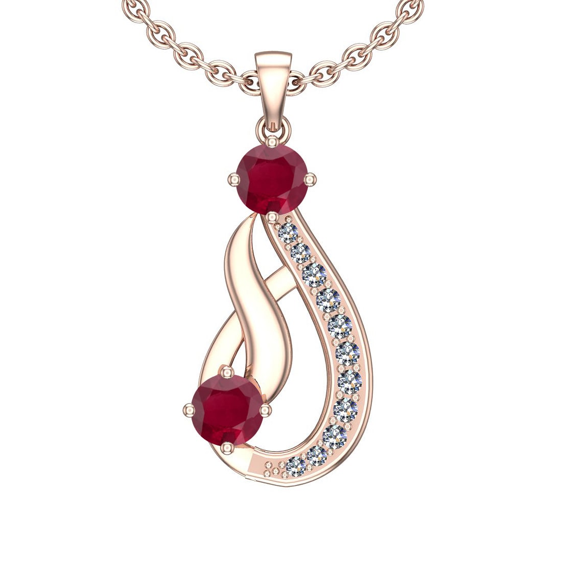 1.23 Ctw VS/SI1 Ruby And Diamond 14K Rose Gold Vintage Style Necklace: Center Stone Weight: 1.00 Ctw Round Cut Center Stone Color: Ruby Center Stone Setting: Prong Side Stone 0.23 Ctw Side Stone Color: J-K Stone Clarity: VS/SI1 Stone Setting: Prong Metal Weight: 3.20 Gra
