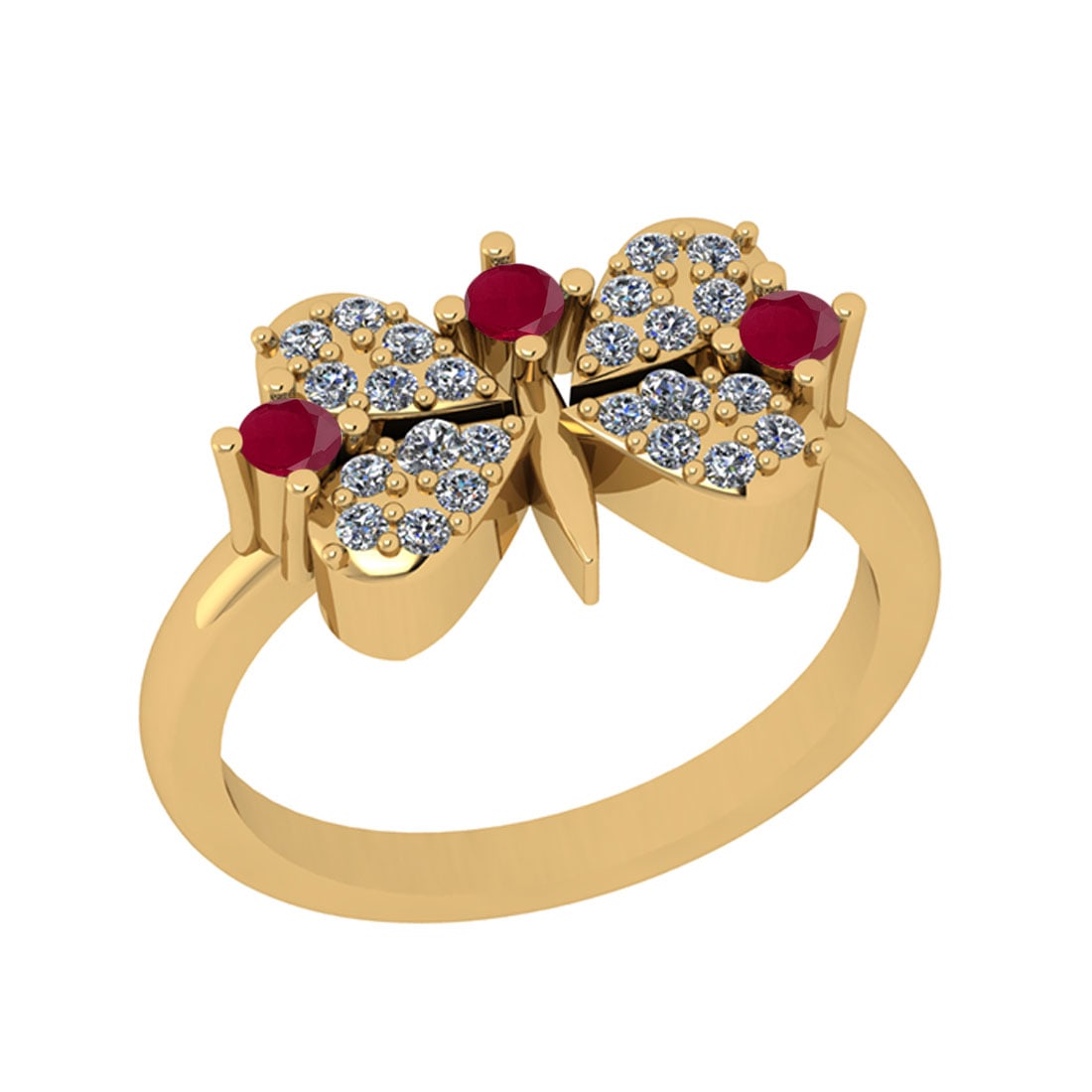 0.40 Ctw SI2/I1 Ruby And Diamond 14K Yellow Gold Ring: Center Stone Weight : 0.15 Ctw ( Round Cut ) Center Stone Color : Ruby Center Stone Setting : Prong Side Stone Weight Of Ctw 0.25 Ctw Side Stone Color : White J-K Diamond Stone Clarity : SI2/I1 Stone