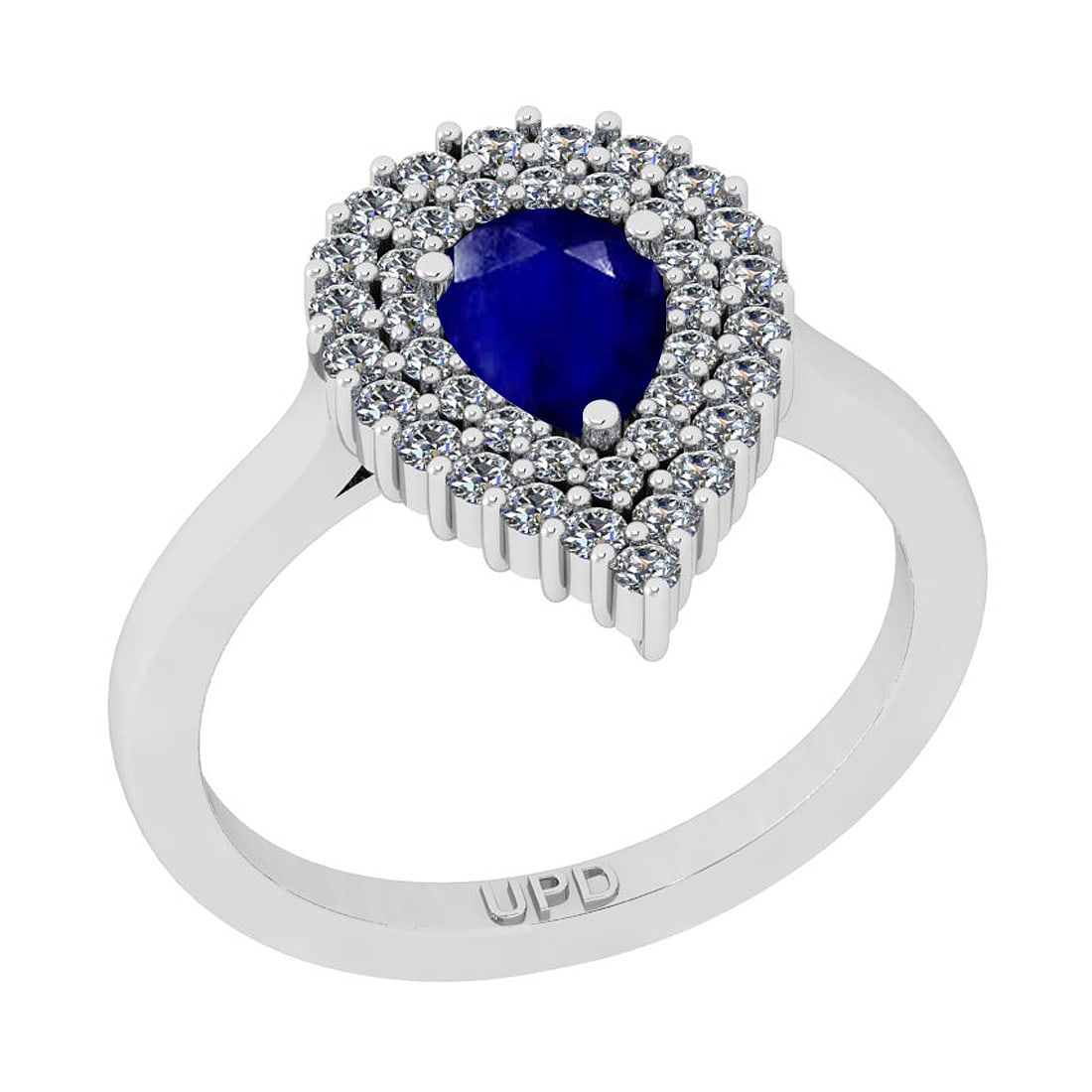 1.22 Ctw SI2/I1Blue Sapphire And Diamond 14K White Gold Anniversary Ring: Center Stone Weight : 0.75 Ctw ( Pear Cut) Center Stone Color :-Blue Sapphire Stone Setting : Prong Side Stone Weight Of Ctw 0.47 Ctw Side Stone Color : J-K Stone Clarity : SI2/I1 Stone Setting : Pron