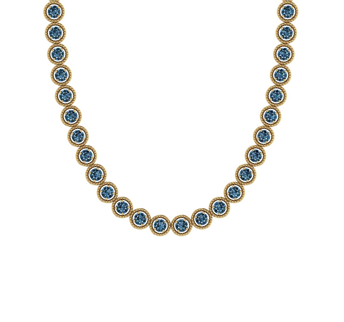 1.84 Ctw i2/i3 Treated Fancy Blue Diamond 14K Yellow Gold 1 Row Necklace: Center Diamond Weight : 1.84 Ctw Center Diamond Color : Treated Fancy Blue Dimaond Center Clarity : i2/i3 Center Stone Setting : Prong Metal Weight : Approx 17.00 Gram 14K Yellow Gold Ladies Fashion 1