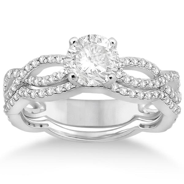 Infinity Diamond Engagement Ring with Band Platinum Setting 1.65ctw: CENTER STONE; Diamond (1.00 CTW) CENTER STONE CLARITY; SI1-SI2 CENTER STONE COLOR; J-K CENTER STONE SETTING; Pave SIDE STONE CLARITY; SIDE STONE COLOR; SIDE STONE SETTING; 0.65 ctw OF SIDE STONE: SIDE