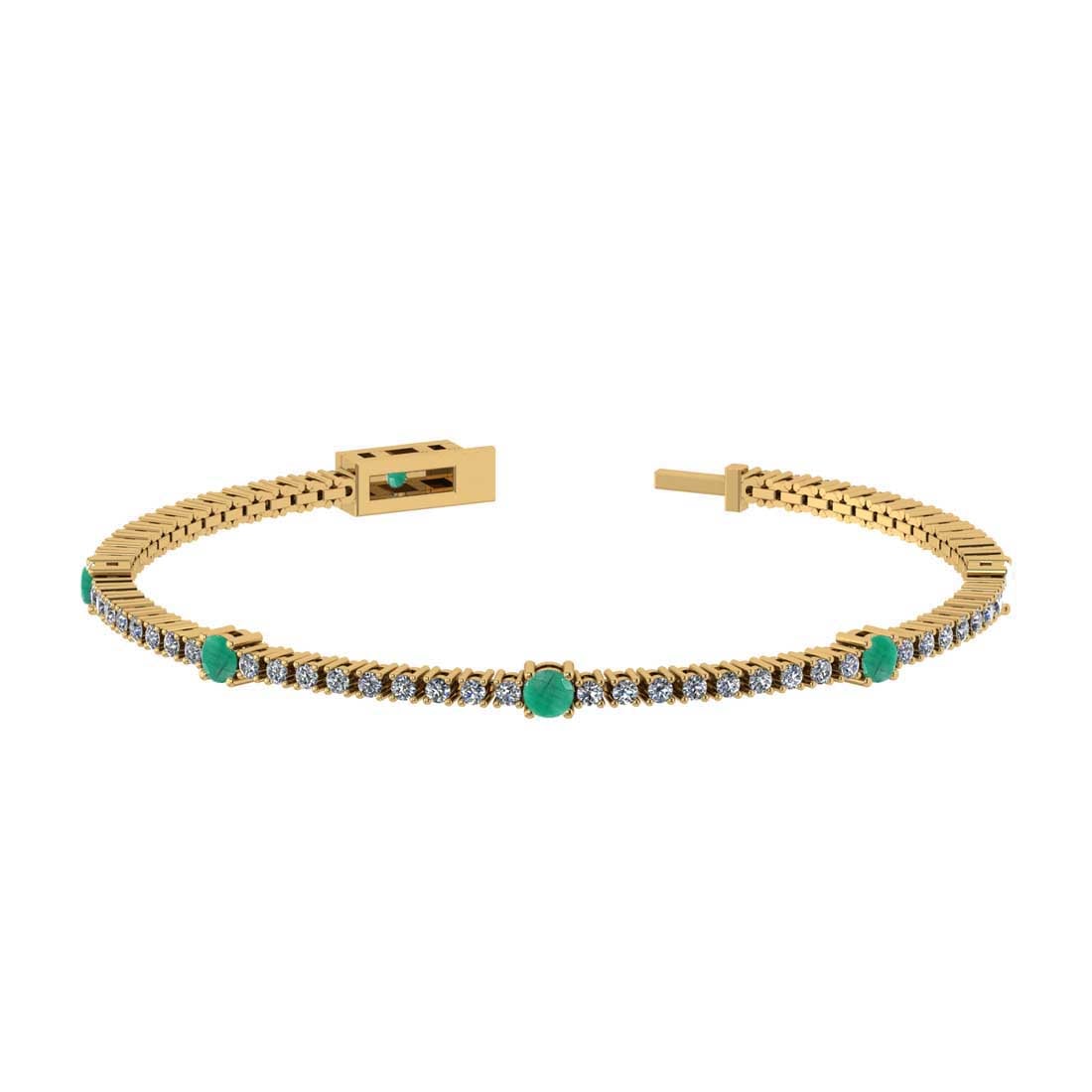 3.08 Ctw SI2/I1 Emerald and Diamond 14K Yellow Gold Bracelet: Center Stone Weight : 0.50 Ctw ( Round Cut) Center stone Color :-Emerald Setting : Prong Side Weight Of Ctw 1.70 Ctw Color : J-K Clarity : SI2/I1 Stone Setting : Prong Metal Weight : Approx 5.70 gram