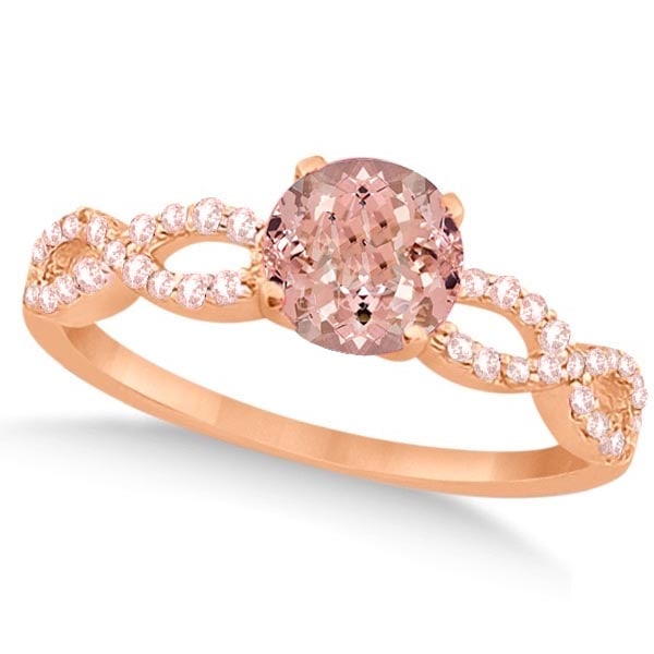 Diamond and Morganite Infinity Engagement Ring 14K Rose Gold 1.45ctw: CENTER STONE; Morganite CENTER STONE CLARITY; Eye Clean CENTER STONE COLOR; Pink CENTER STONE SETTING; Prong SIDE STONE CLARITY; SI1-SI2 SIDE STONE COLOR; J-K SIDE STONE SETTING; Pave ctw OF SIDE STON