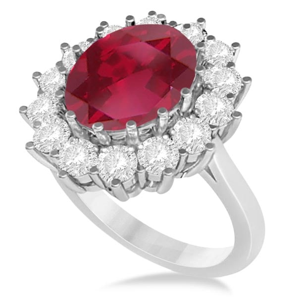 Oval Ruby and Diamond Ring 14k White Gold 5.40ctw: CENTER STONE; Ruby CENTER STONE CLARITY; Eye Clean #SI CENTER STONE COLOR; Red CENTER STONE SETTING; Prong SIDE STONE CLARITY; SI1-SI2 SIDE STONE COLOR; J-K SIDE STONE SETTING; Prong ctw OF SIDE STONE