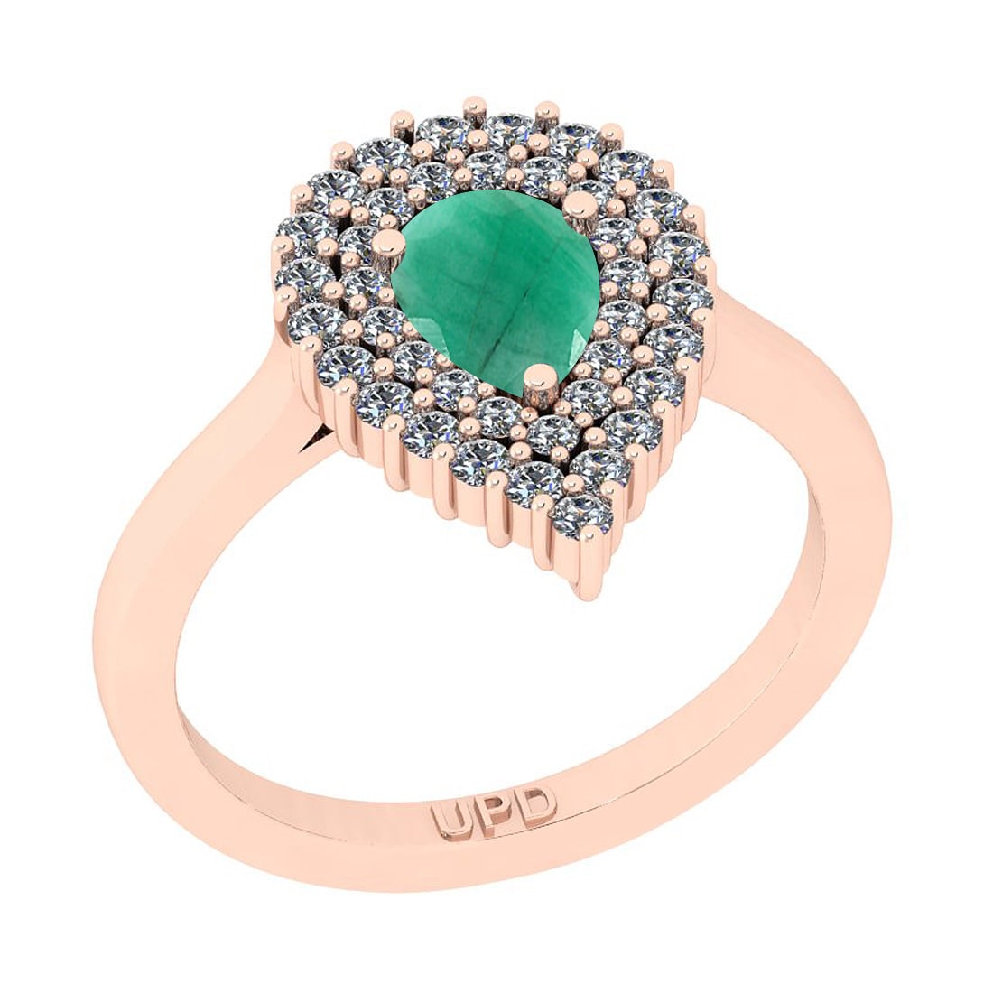 1.22 Ctw SI2/I1 Emerald And Diamond 14K Rose Gold Anniversary Ring: Center Stone Weight : 0.75 Ctw ( Pear Cut) Center Stone Color :-Emerald Stone Setting : Prong Side Stone Weight Of Ctw 0.47 Ctw Side Stone Color : J-K Stone Clarity : SI2/I1 Stone Setting : Prong Meta