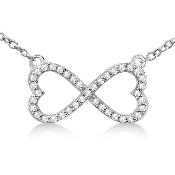 Pave Infinity Heart Diamond Pendant Necklace 14k White Gold 0.39ctw: CENTER STONE; Diamond CENTER STONE CLARITY; SI1-SI2 CENTER STONE COLOR; J-K CENTER STONE SETTING; Pave SIDE STONE CLARITY; SIDE STONE COLOR; SIDE STONE SETTING; ctw OF SIDE STONE: SIDE STONE QUALITY;