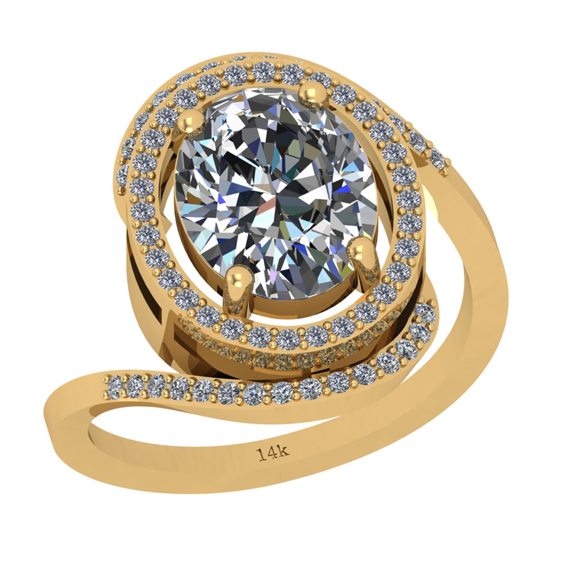 2.82 Ctw SI2/I1 Diamond 14K Yellow Gold Engagement Halo Ring (Oval Cut Cent: Center Diamond Weight : 2.50 Ctw (Oval Cut Center Stone Certified By GIA ) Center Diamond Color : J-K Center Stone Setting : Prong Center Stone Clarity : SI2/I1 Side Stone Weight Of Ctw 0.32 Ctw Side
