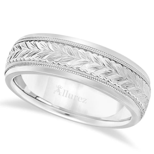 Hand Engraved Wedding Band Carved Ring in 14k White Gold 4.5mm (1 of 1)