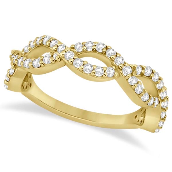 Twisted Infinity Semi-Eternity Diamond Band 14k Yellow Gold 1.00 ctw: CENTER STONE 1.00 ctw ; Diamond CENTER STONE CLARITY; SI1-SI2 CENTER STONE COLOR; J-K CENTER STONE SETTING; Pave SIDE STONE CLARITY; SIDE STONE COLOR; SIDE STONE SETTING; ctw OF SIDE STONE: SIDE STONE