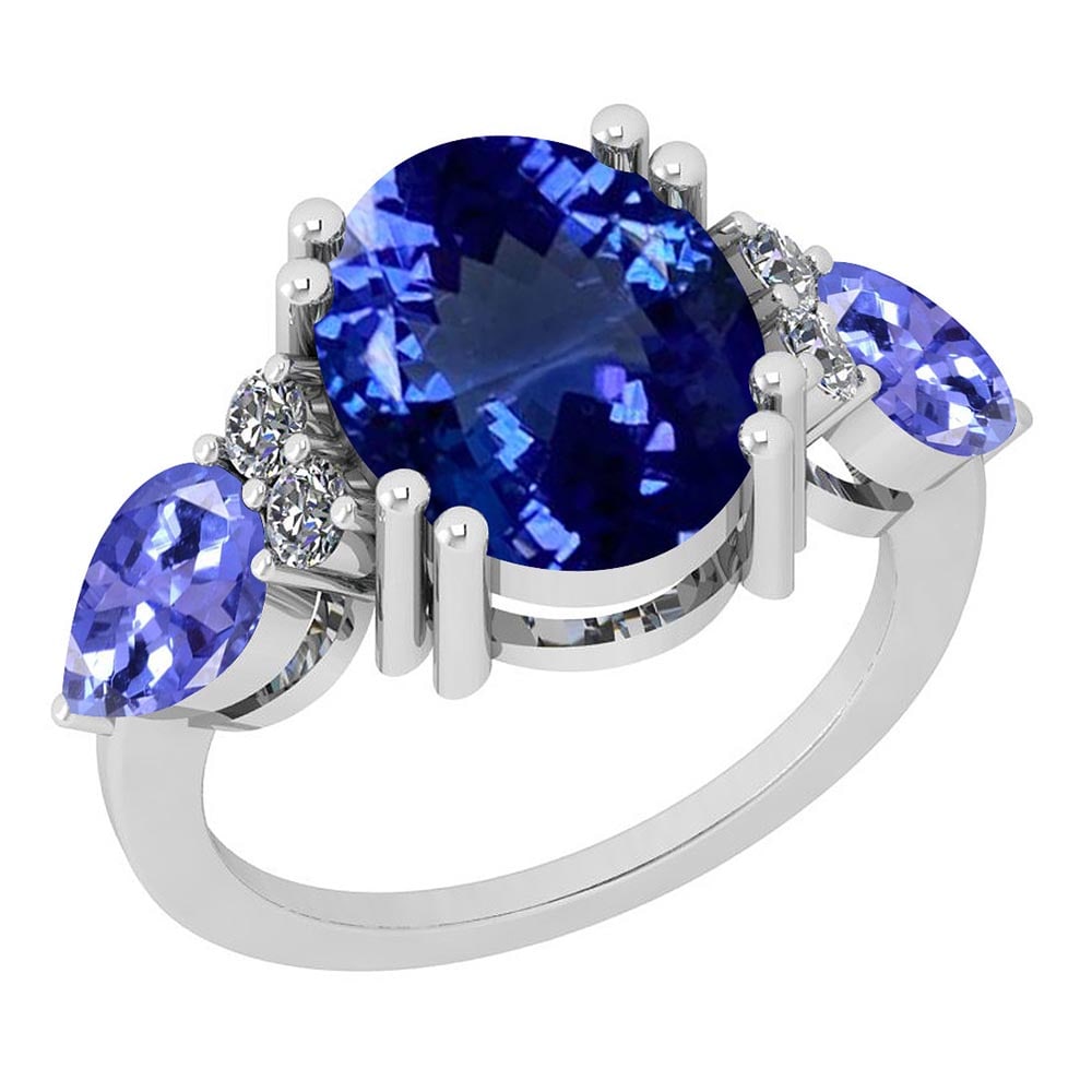 Certified 7.11 Ctw VS/SI1 Tanzanite and Diamond 14K White Gold Vintage Styl: Color Stone Approx Weight: 6.84 Ctw (3 pcs Oval & Pear) Center Stone Color: Tanzanite Center Stone Setting: Prong Side Stone Approx Weight: 0.27 Ctw Side Stone Color: G-H Stone Clarity: VS/SI1 Stone