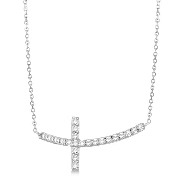 Diamond Sideways Curved Cross Pendant Necklace 14k White Gold 0.50 ctw: CENTER STONE; Diamond CENTER STONE CLARITY; SI1-SI2 CENTER STONE COLOR; J-K CENTER STONE SETTING; Pave SIDE STONE CLARITY; SIDE STONE COLOR; SIDE STONE SETTING; ctw OF SIDE STONE: SIDE STONE QUALITY;