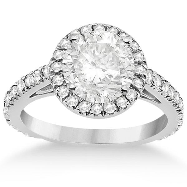 Eternity Pave Halo Diamond Engagement Ring 14K White Gold 1.72ctw: CENTER STONE; Diamond (1.00 CTW) CENTER STONE CLARITY; SI1-SI2 CENTER STONE COLOR; J-K CENTER STONE SETTING; Pave SIDE STONE CLARITY; SIDE STONE COLOR; SIDE STONE SETTING; 0.72 ctw OF SIDE STONE: SIDE