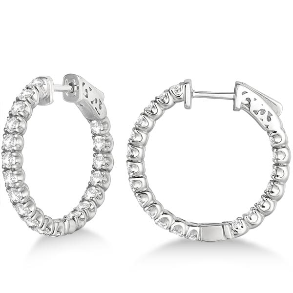 Small Fancy Round Diamond Hoop Earrings 14k White Gold 2.75ctw: CENTER STONE; Diamond CENTER STONE CLARITY; SI1-SI2 CENTER STONE COLOR; J-K CENTER STONE SETTING; Prong SIDE STONE CLARITY; SIDE STONE COLOR; SIDE STONE SETTING; ctw OF SIDE STONE: SIDE STONE QUALITY;