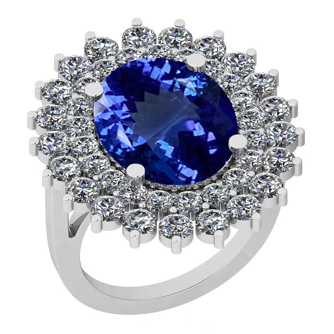 Certified 7.10 Ctw VS/SI1 Tanzanite And Diamond 14K White Gold Vintage Styl: Center Stone Approx Weight: 5.30 Ctw (Oval Cut) Center Stone Color: Tanzanite Center Stone Setting: Prong Side Stone 1.80 Ctw Side Stone Color: G-H Stone Clarity: VS/SI1 Stone Setting: Prong Metal