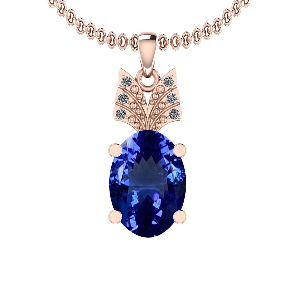 Certified 7.04 Ctw VS/SI1 Tanzanite and Diamond 14K Rose Gold Vintage Style: Color Stone Approx Weight: 6.97 Ctw (1 pcs Oval) Center Stone Color: Tanzanite Center Stone Setting: Prong Side Stone Approx Weight: 0.07 Ctw Side Stone Color: G-H Stone Clarity: VS/SI1 Stone