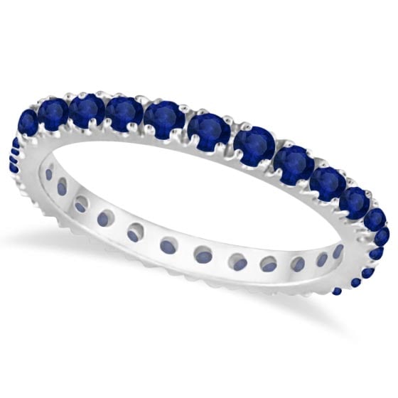 Blue Sapphire Eternity Band Wedding Ring 14K White Gold 1.00 ctw: CENTER STONE; Sapphire CENTER STONE CLARITY; CENTER STONE COLOR; Blue CENTER STONE SETTING; Prong SIDE STONE CLARITY; SIDE STONE COLOR; SIDE STONE SETTING; ctw OF SIDE STONE: SIDE STONE QUALITY; #PAPP