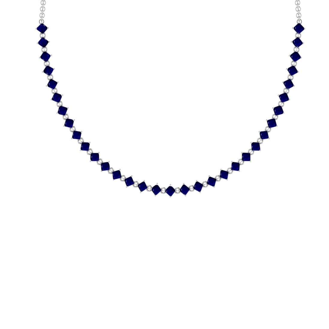 13.50 Ctw Blue sapphire 14K White Gold Necklace: Center Stone Weight : 13.50 Ctw ( Square Cut) Center Stone Color :-Blue sapphire Stone Setting : Prong Metal Weight : Approx 12.90 Gram 14K White Gold Ladies fashion Necklace Size :- 16 Inches #PAPPS6