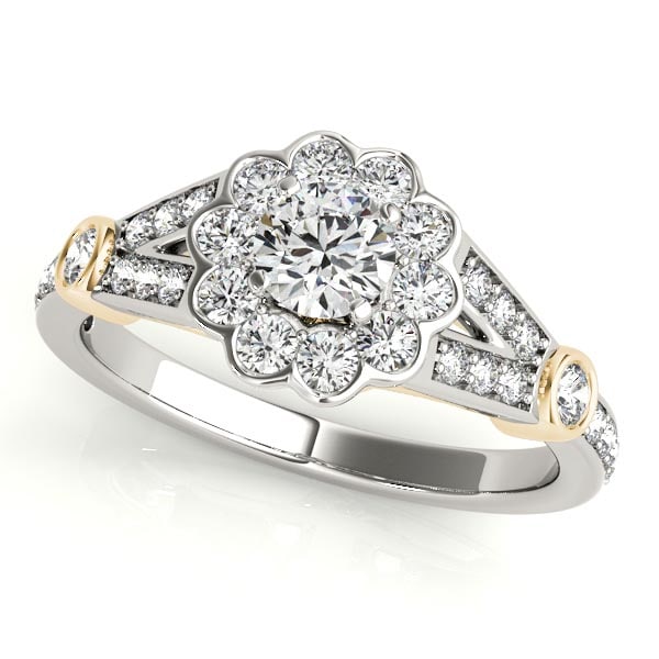 CERTIFIED TWO TONE GOLD 1.54 CTW J-K/VS-SI1 DIAMOND HALO ENGAGEMENT RING (1 of 1)