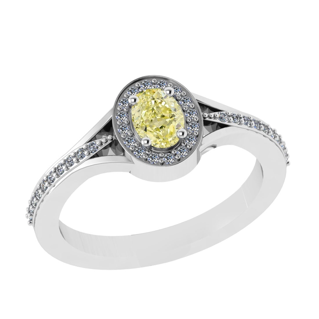0.65 Ctw GIA Certified Fancy Yellow Diamond 14K White Gold Engagement Ring: GIA Certified Center Diamond Weight :-: 0.47 Ctw ( Oval Cut) Color :- Fancy Yellow Daimond Clarity : VS2 Center Stone Setting : Prong Side Diamond Weight Of Ctw 0.18 Ctw Color : G -H Clarity :VS/SI1 S