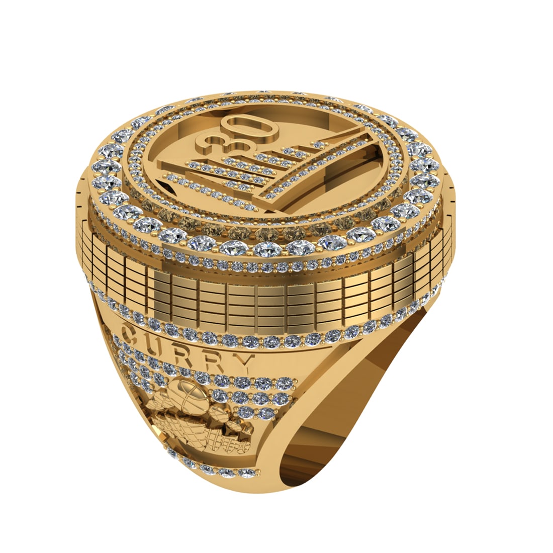 3.69 Ctw SI2/I1 Diamond 14K Yellow Gold Basketball theme Ring (1 of 2)
